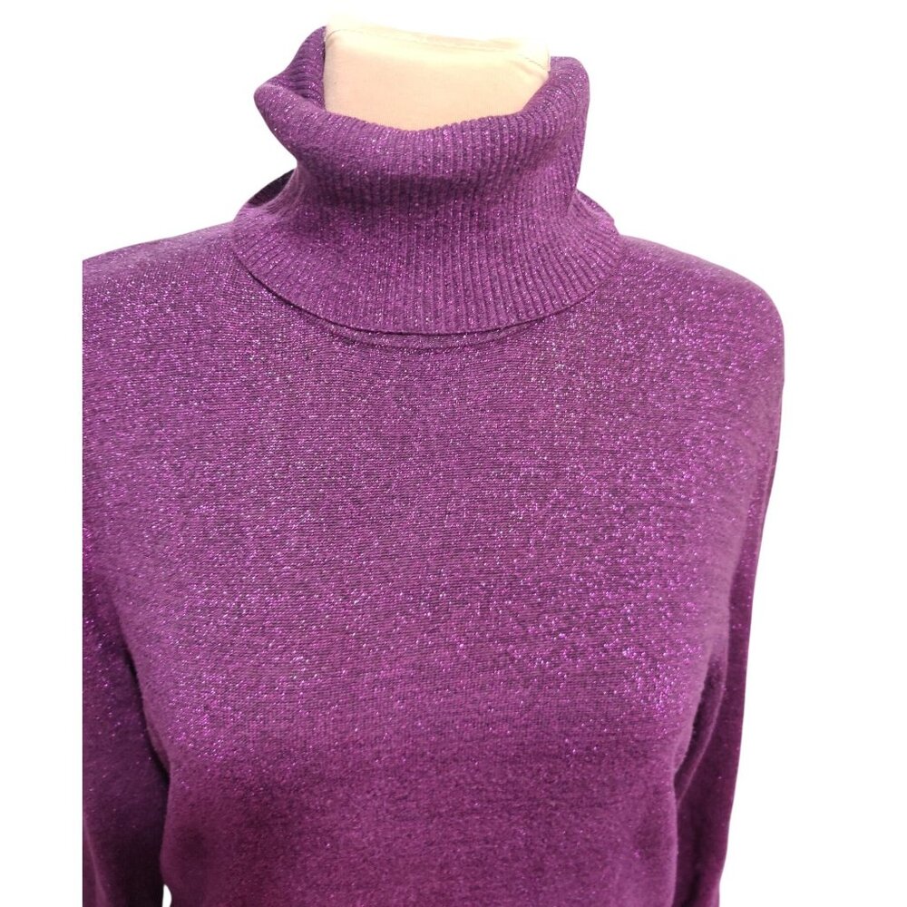 Plus Size 2X Womens Purple Sweater Metallic Shimmer Turtleneck Ribbed Cuff Tunic - Picture 10 of 15